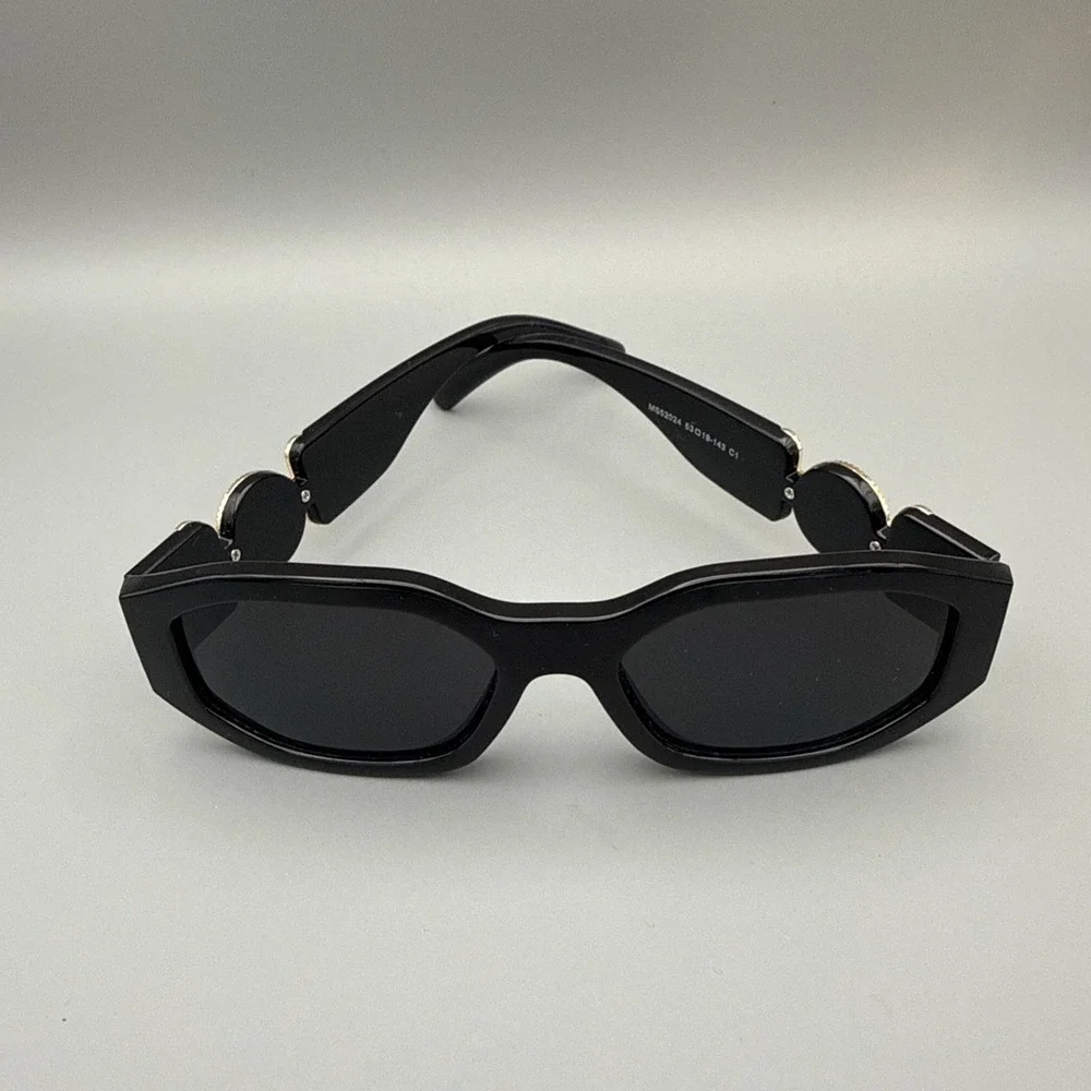 Rectangular Geometric Thick Black Sunglasses Gold Detail Tinted Lenses Trending